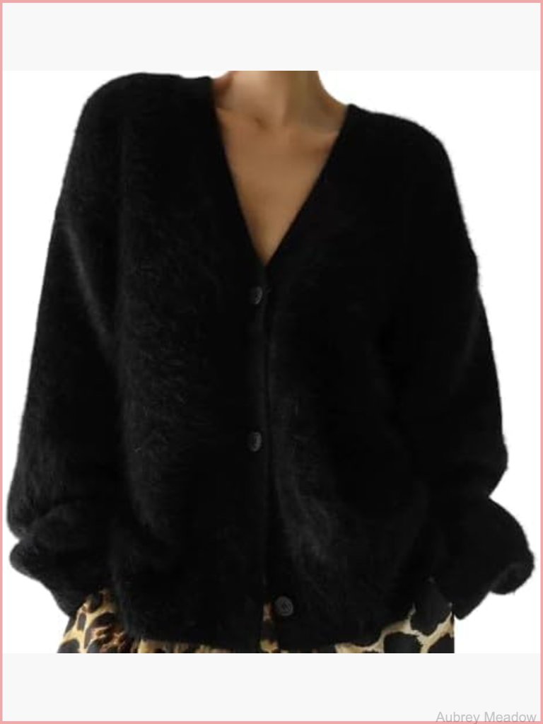 Oversized Fuzzy Mohair Cardigan V-Neck Button Down Sweater Y2k